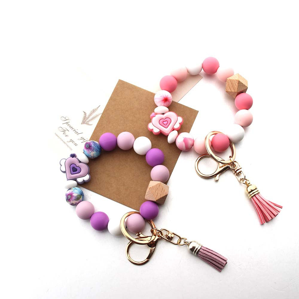 Wholesale wholesale Cute Love Silicone Bead Keychain Pendant Creative Handmade Beaded Bag Accessories Bracelet Key Ring for Women